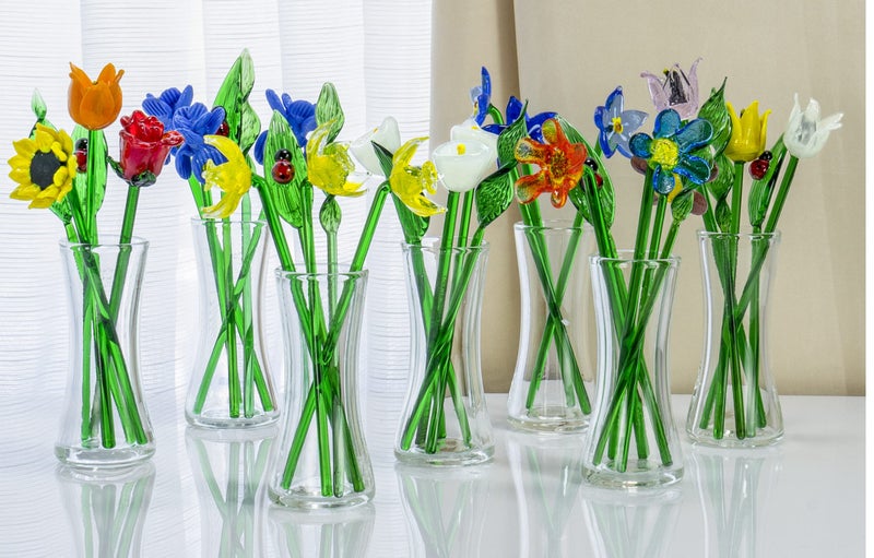 Red Co. Decorative Glass Lovely Flower Bouquet with Vase, Gift Boxed â€“ Sunflowers - Image 4